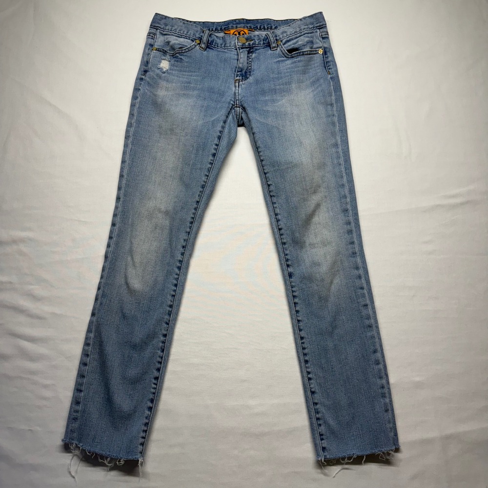 Slouchy Slim Raw Hem Jeans Distressed Crop Light‎ Wash Size 25 Relaxed Modern